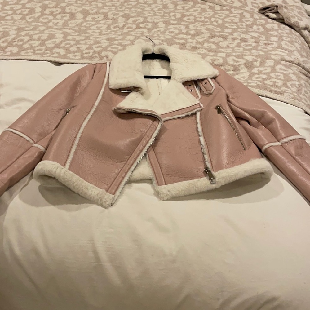 superdown Pink Faux Shearling Moto Jacket